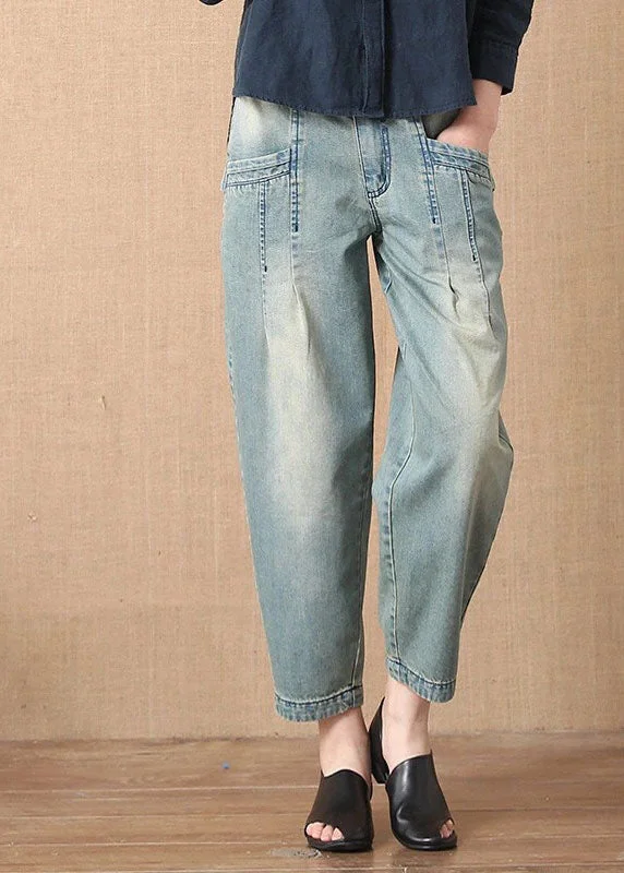 Sweet And Cute Style Bohemian Light Blue Button Pockets Casual Harem Fall Denim Pants Sweet And Cute Style Bohemian Light Blue Button Pockets Casual Harem Fall Denim Pants
