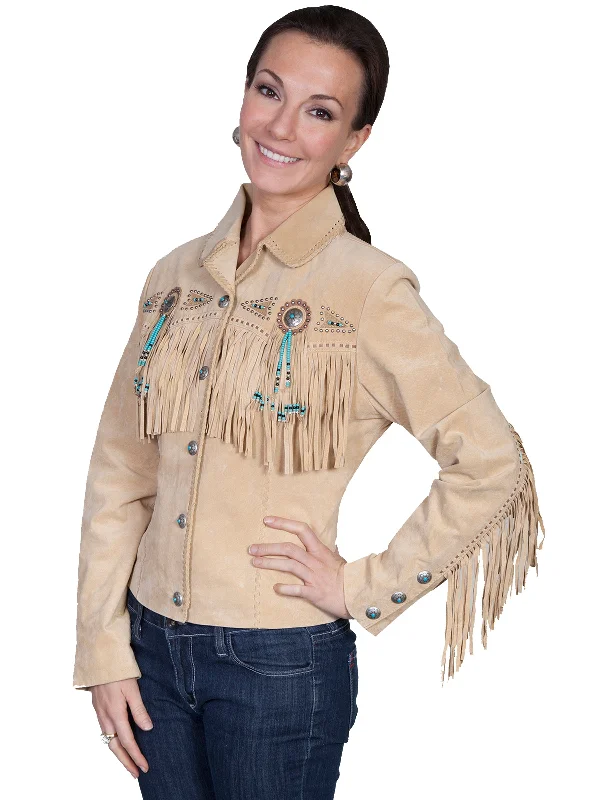 Fashion Style Scully Leather Womens Beaded Fringe Conchos Boar Suede Jacket Chamois M Fashion Style Scully Leather Womens Beaded Fringe Conchos Boar Suede Jacket Chamois M
