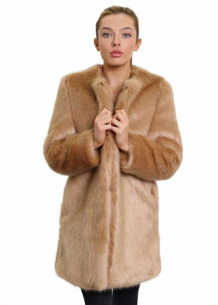 Retro Stripes De La Creme Womens Faux Fur Classic Coat