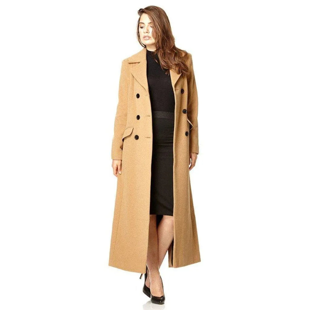 Style Design Wool Blend Double Breasted Long Coat