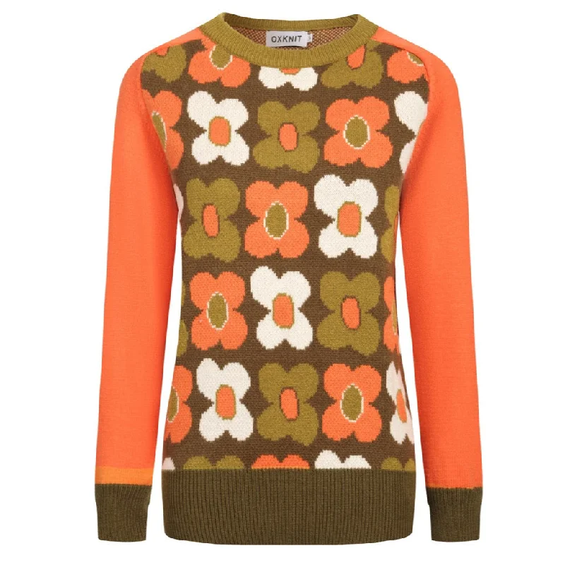Leisure And Entertainment Women's orange vintage sunflower knitwear