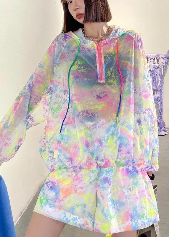 Boutique style Fashion Rainbow Tie Dye UPF 50+ Coat Jacket Two Pieces Set Summer