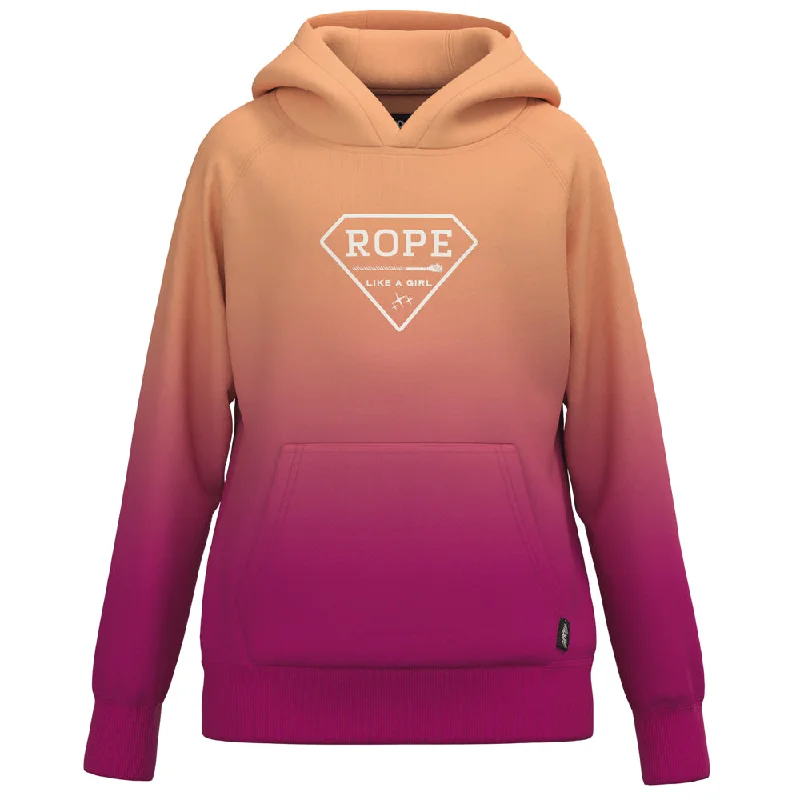 Retro Lace Fabric Youth "Rope Like A Girl" Pink Ombre w/White Logo Hoody