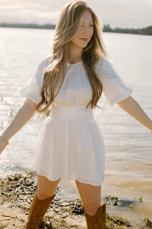 Sweet Short Skirt Style White Cutout Babydoll Dress