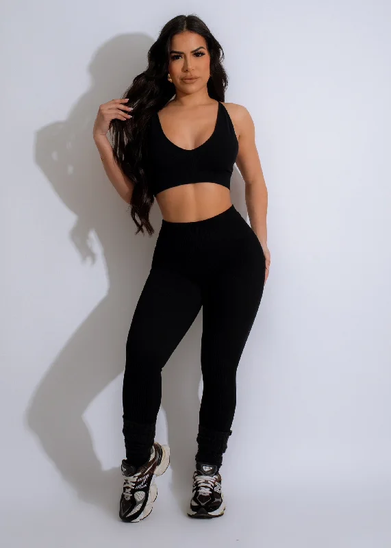 Retro Stripes Fitness Day Ribbed Legging Black