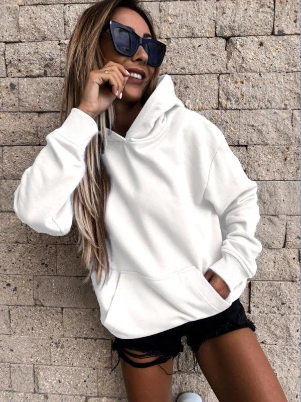 Sweet Pink Color Solid Warm Women Hoodie
