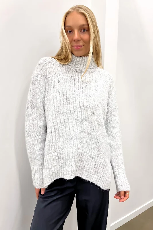 Warm and substantial Kaleb Roll Neck Knit Jumper Grey Marle