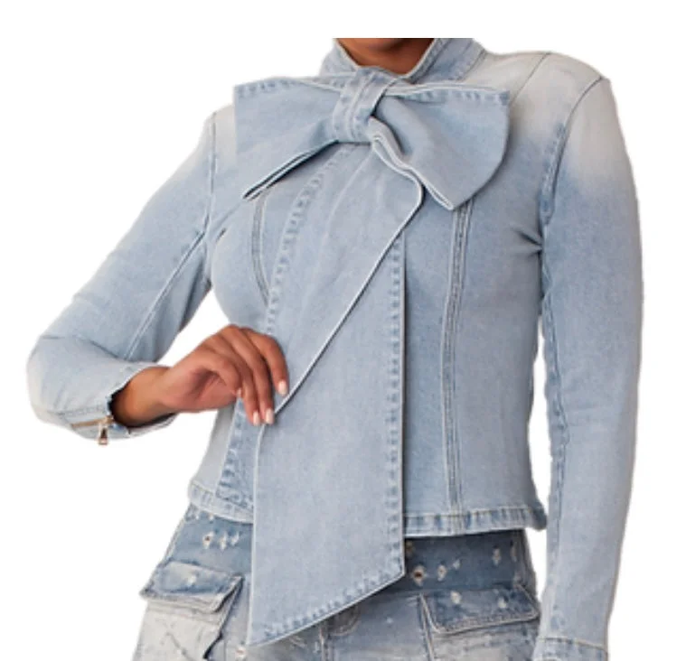 Affordable selection Destini denim bow tie top