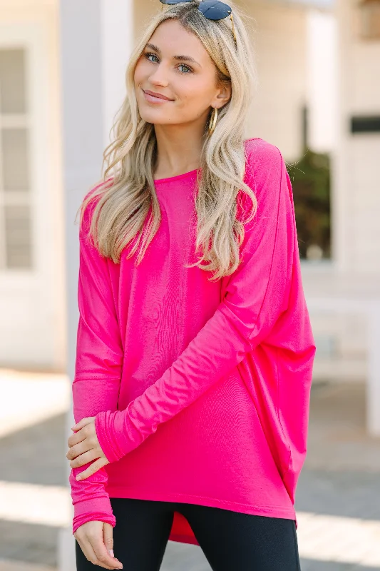 Sweet And Cute Style New To You Fuchsia Pink Batwing Top