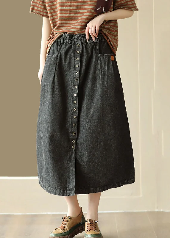 Boutique display DIY Black Wrinkled Pockets Elastic Waist Patchwork Denim Skirt Summer Boutique display DIY Black Wrinkled Pockets Elastic Waist Patchwork Denim Skirt Summer