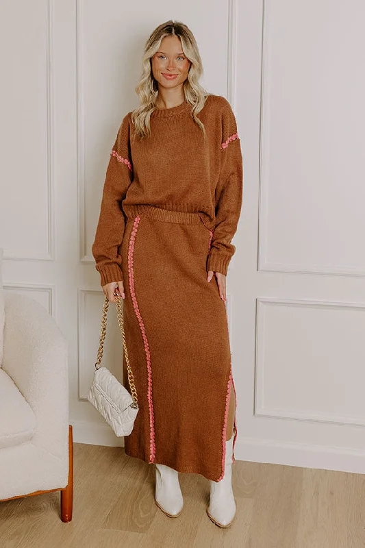Street Style Coffee Shop Cutie High Waist Knit Maxi Skirt in Chocolate