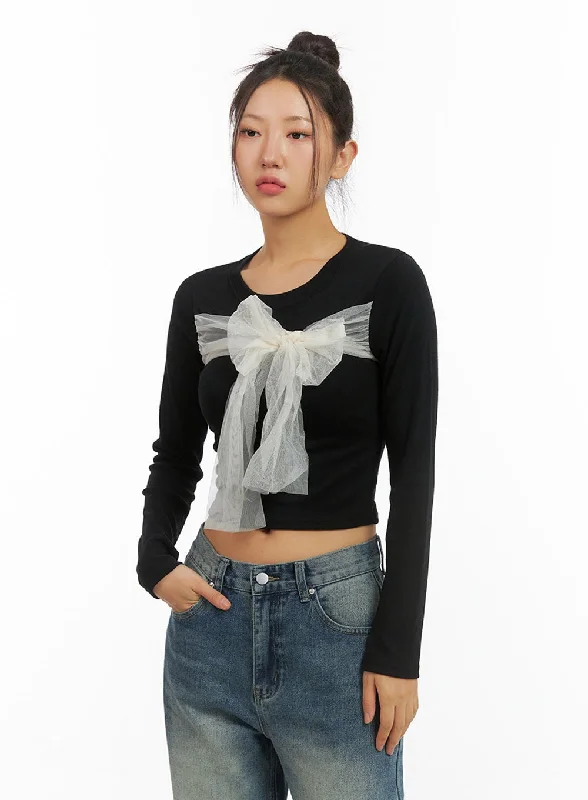 Street Graffiti Design Ribbon Tied Long Sleeve Top IS402