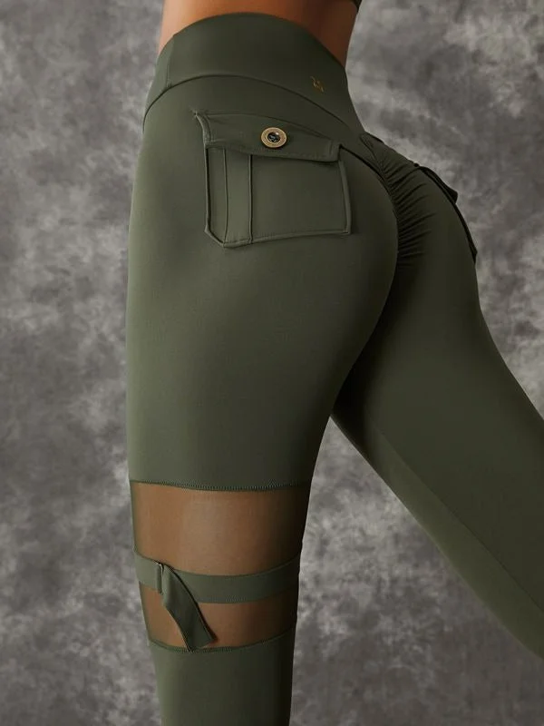 Street Sports Shoes ZASUWA Female Unique Cut Out Pocket Mesh Scrunch Bum Leggings