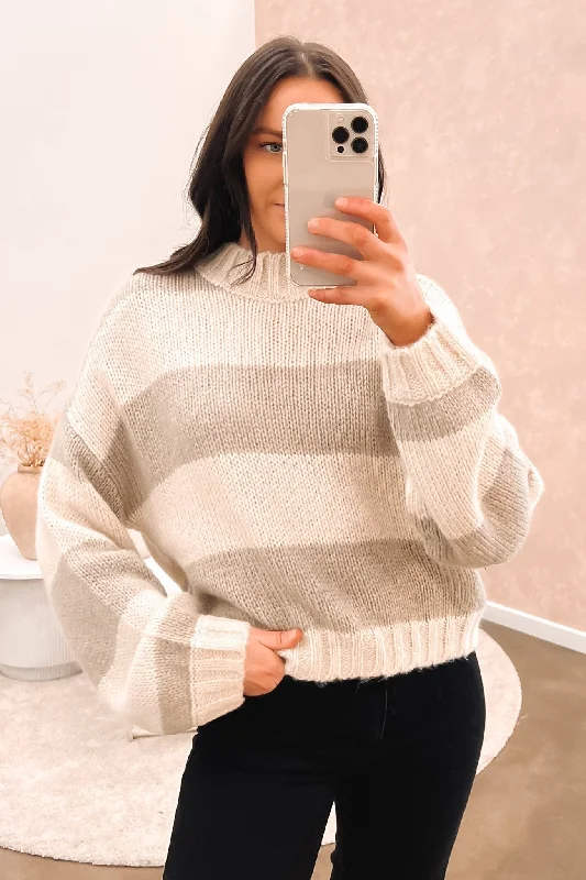 Sweet Student Style Weekend Knit Stripe Khaki
