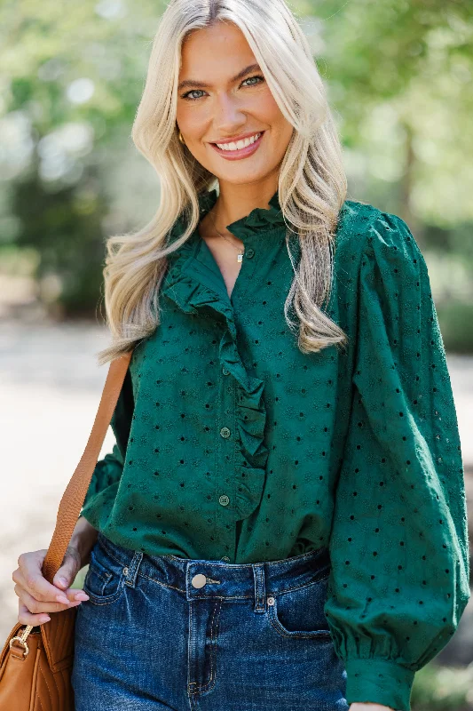 Street Show-Off Style It's All True Pine Green Eyelet Blouse