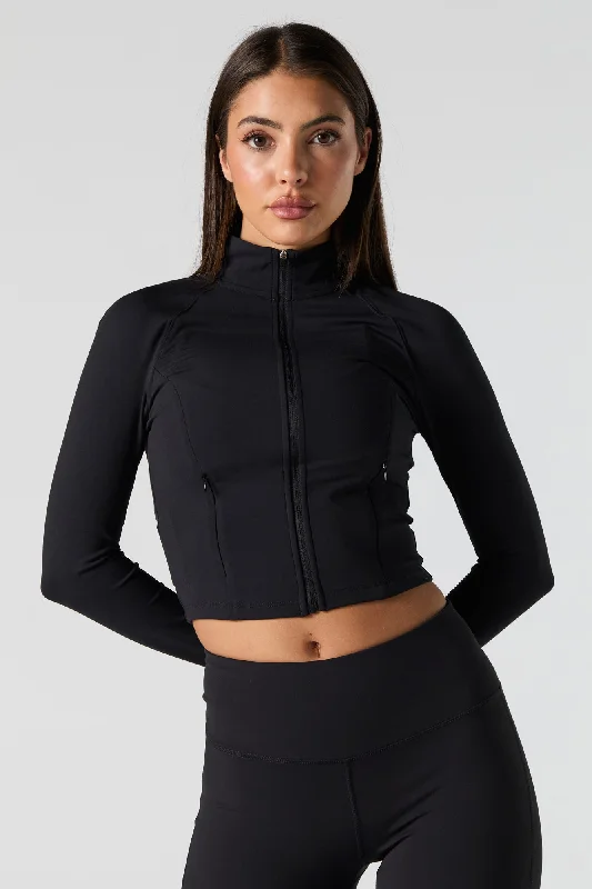 Black And White Style Active Mock Zip-Up Long Sleeve Top