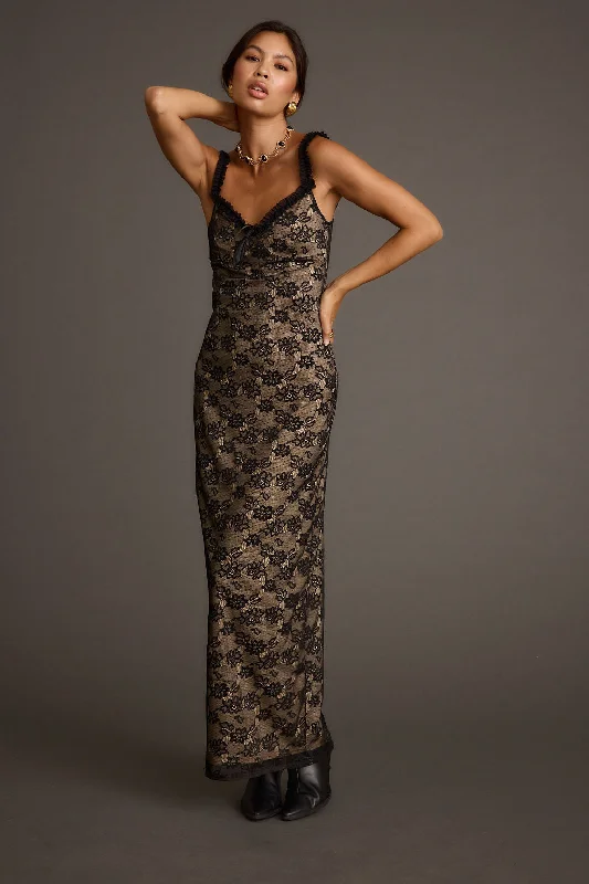 Sweet Flower Style Temptation Black Lace Maxi Dress
