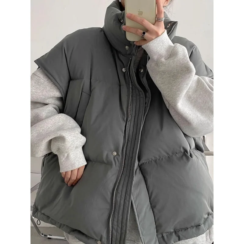 Sweet Puffy Skirt Casual Stand Collar Winter Jacket Vest Coats