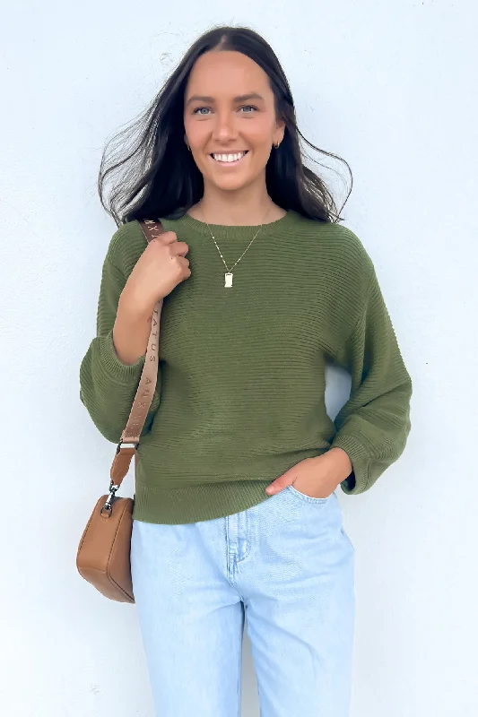 Hip-Hop Style Zailey Knit Jumper Khaki