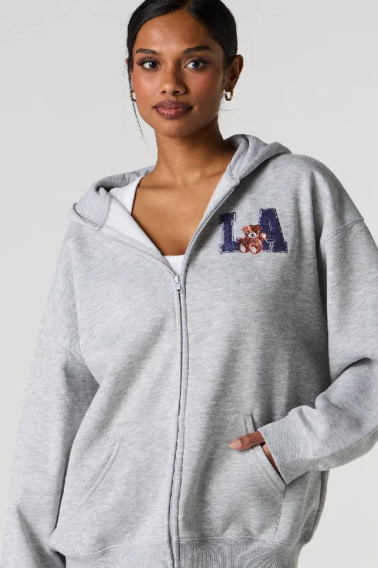 Sports Jacket Oversized Embroidered Fleece Zip-Up Hoodie