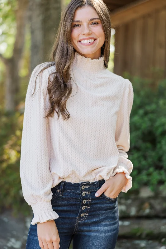 Retro Stripes Make It Clear Ivory Textured Knit Blouse
