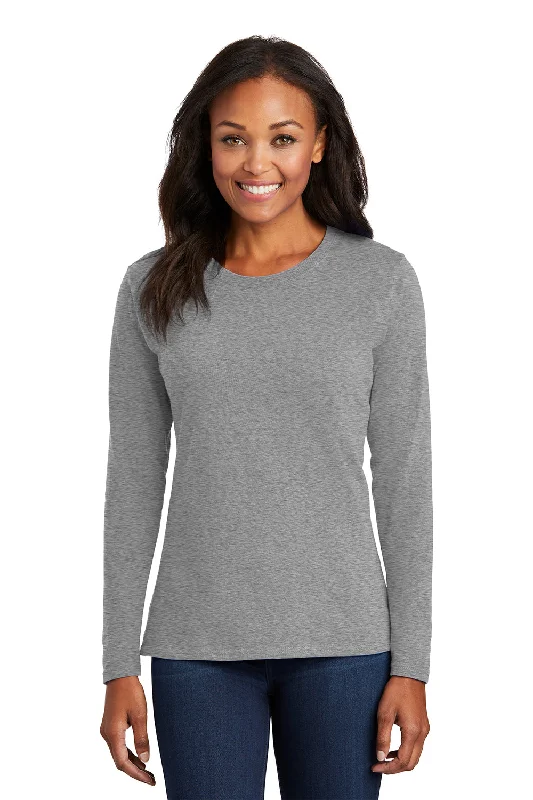 Sweet Small Style Port & Company Womens Core Long Sleeve Crewneck T-Shirt - Heather Grey