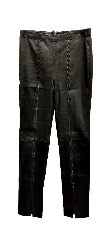 Avant-garde trend Woven Front Leather Leggings In Black