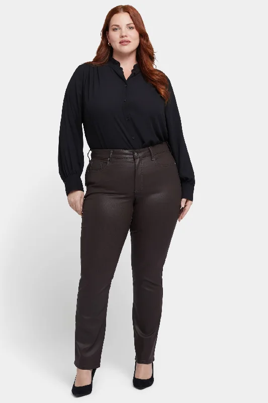 Sweet Small Flower Pattern Coated Marilyn Straight Jeans In Plus Size - Coffee Bean Coated