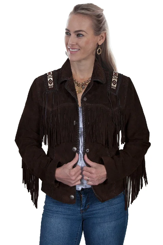 Retro Skirt Design Scully Womens Expresso Suede Hand Laced Jacket