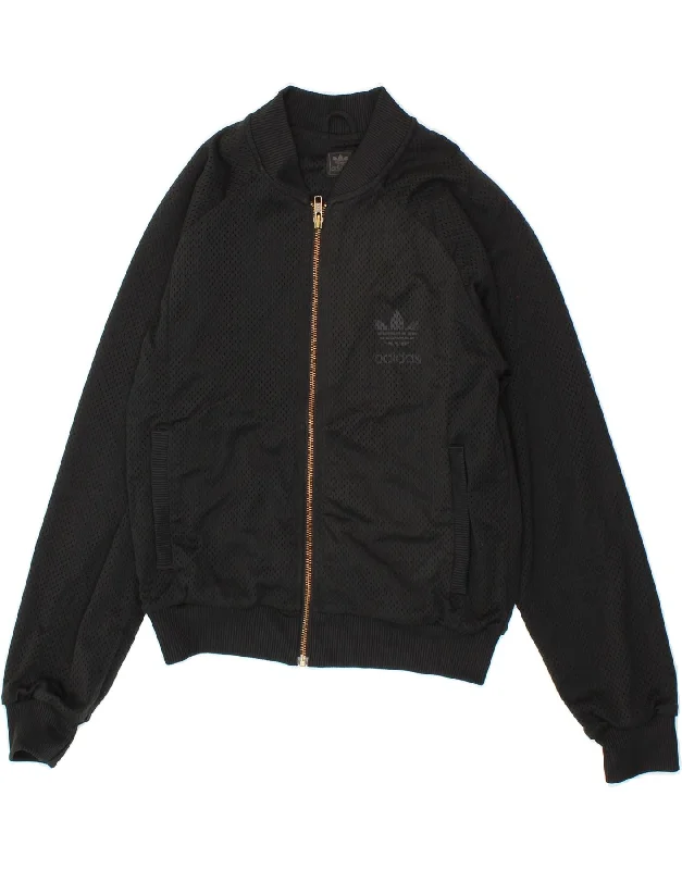 Leisure And Entertainment ADIDAS Womens Graphic Tracksuit Top Jacket UK 12 Medium Black Polyester