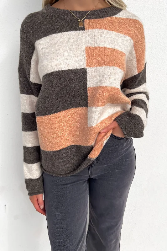Black And White Style Karlee Knit Jumper Brown Multi