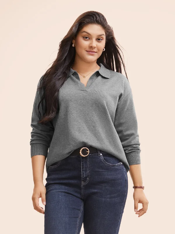 Round neck design Polo Neck Drop Shoulder Sleeve Soft Pullover