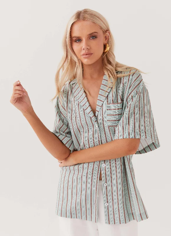 Boutique display Darcie Oversized Linen Shirt - Coastal Stripe