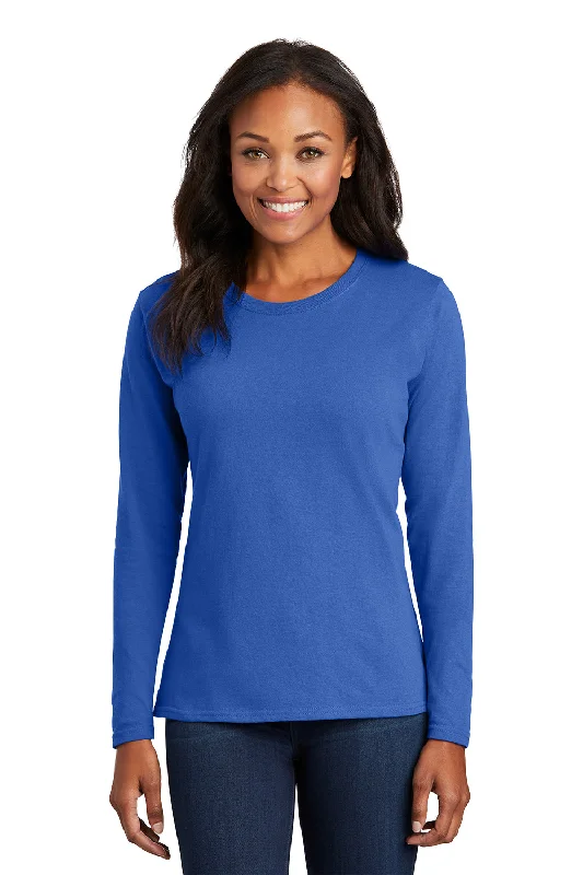 Sweet Korean Style Port & Company Womens Core Long Sleeve Crewneck T-Shirt - Royal Blue