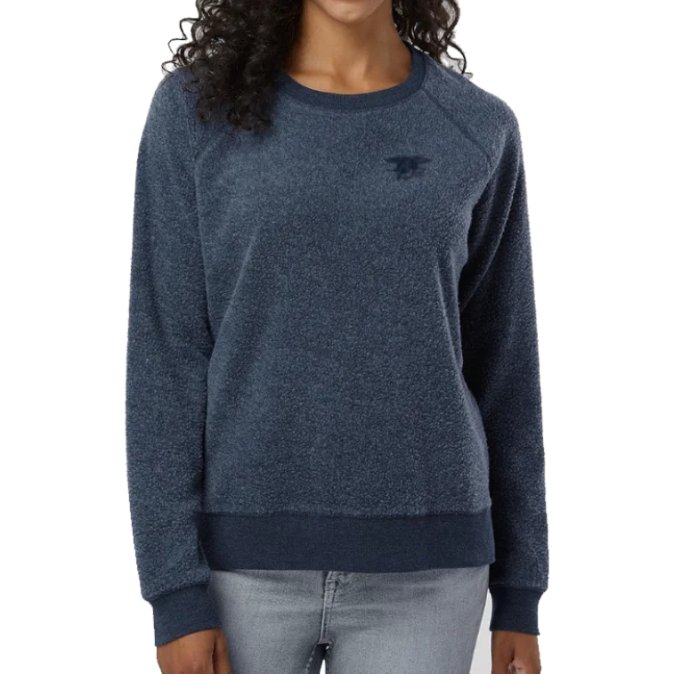 Street Vertical And Horizontal Design Ladies Trident Navy Fleece Out Crew Sweatshirt
