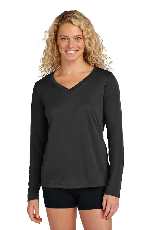 Letter embroidery Sport-Tek Womens Competitor Moisture Wicking Long Sleeve V-Neck T-Shirt - Black