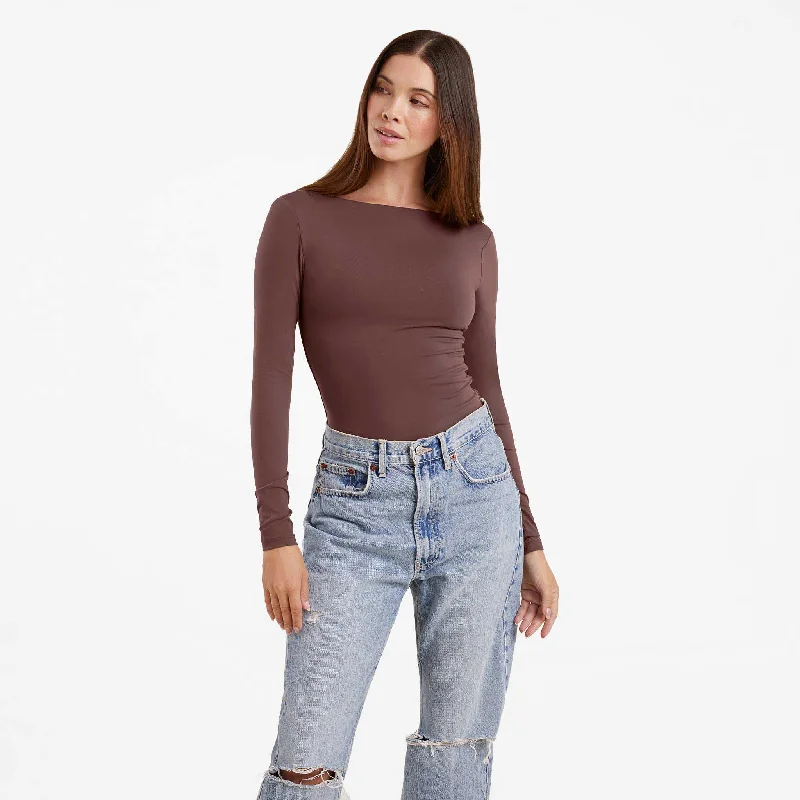 Sweet Small Flower Pattern Open Back Bodysuit | Coffee