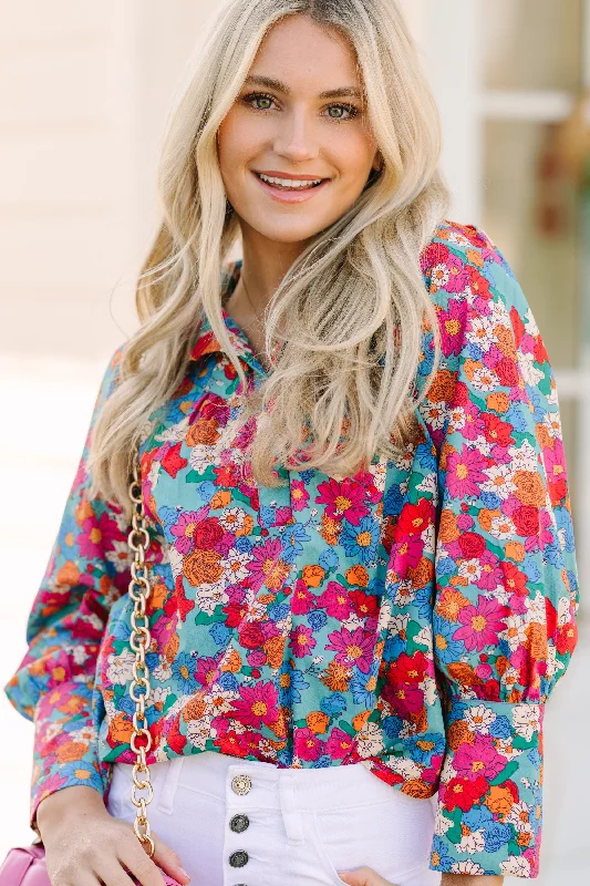 Design sense Take Your Turn Blue Floral Blouse