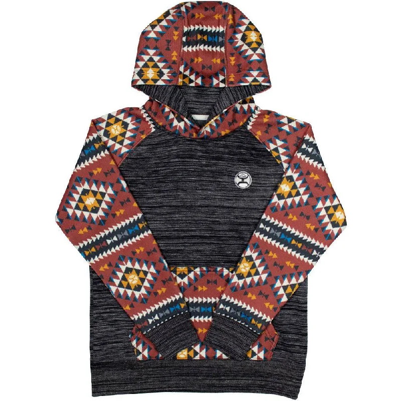 Free and comfortable Youth "Summit" Charcoal w/Aztec Pattern Hoody