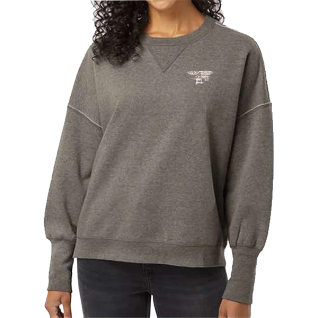 Street Sports Style Ladies Trident Charcoal Sueded Fleece Crewneck Sweatshirt