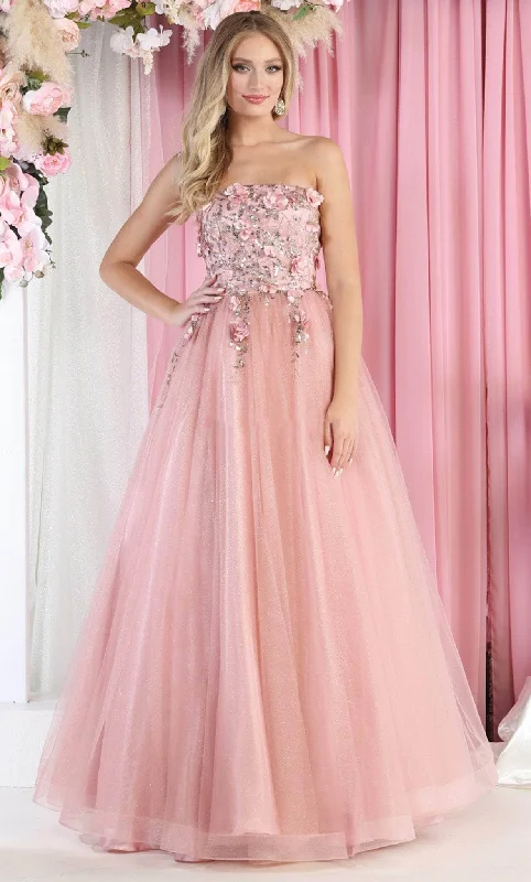 Sweet Age-Reducing Style May Queen RQ7968 - Straight Neck Floral Long Gown
