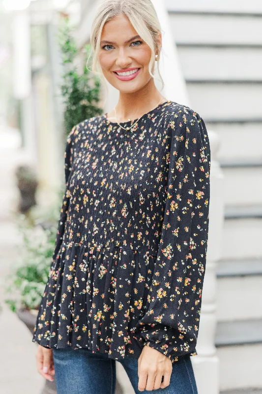 Personalized print Getting Close Black Ditsy Floral Blouse