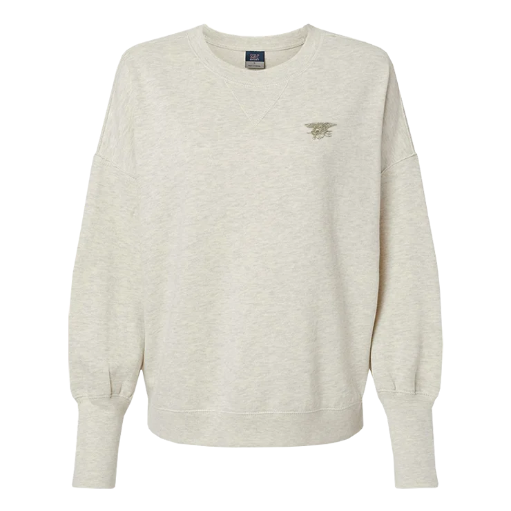 Sweet Student Style Ladies Trident Sueded Fleece Crewneck Oatmeal Sweatshirt