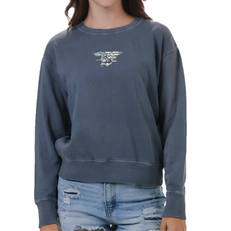 Black And White Style Ladies Trident Garment Dyed Fleece Crew Sweatshirt
