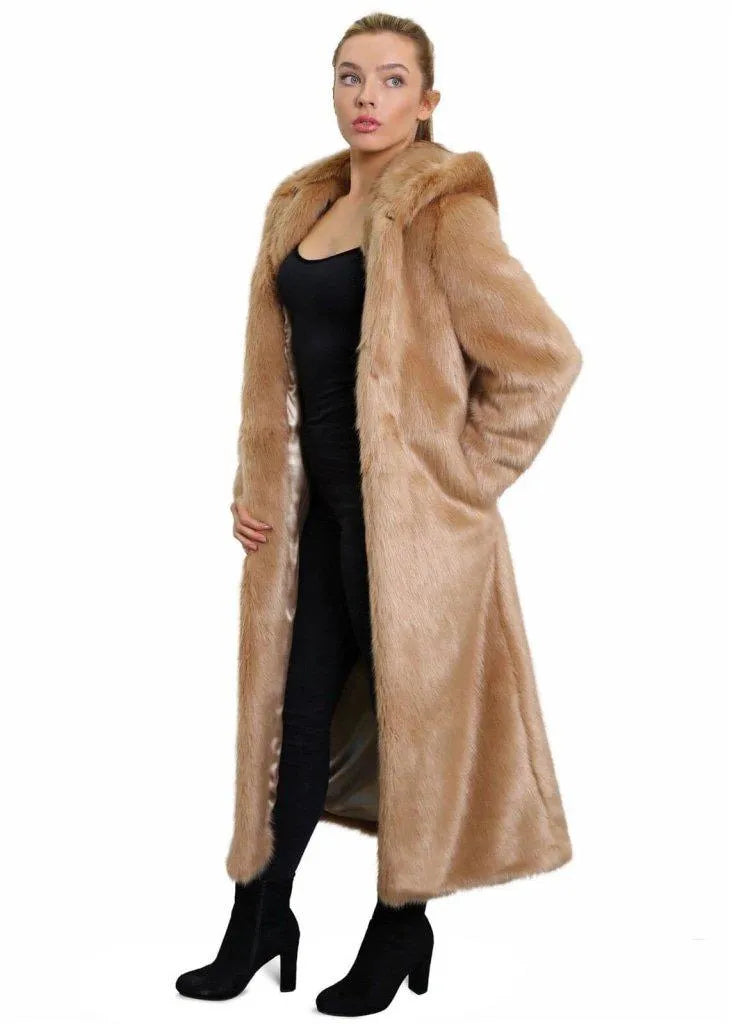 Personality Publicity De La Creme - Womens Iconic Faux Fur Hooded Long Coat
