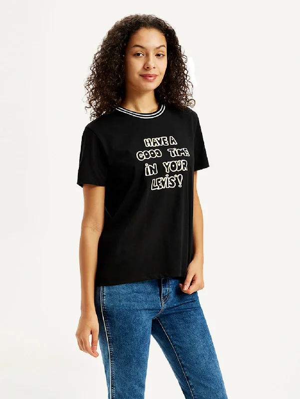 Letter embroidery Women's Typographic Print Straight Fit T-Shirt