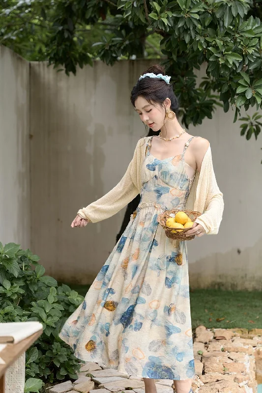 Sweet Short Skirt Style Women's Floral Maxi Spaghetti Strap Dress
