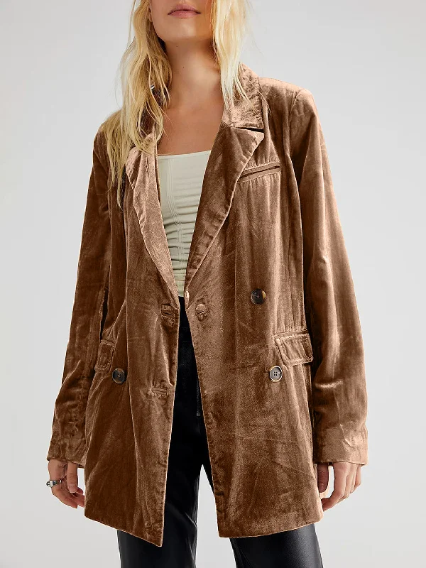 Street Letter Style Lapel Collar Long Sleeve Blazer with Pockets