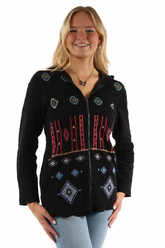 Sports Casual Style Scully Womens Southwest Embroidered Black 100% Cotton Hoodie