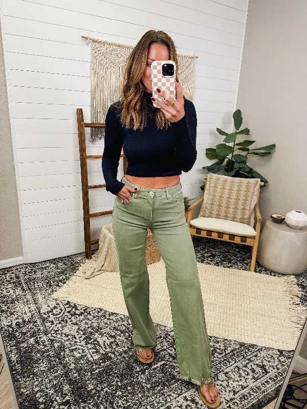 Street Style RISEN Sage Advice Raw Hem Wide-Leg Jeans